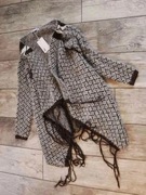 Yups Beżowy nowy sweter kardigan z frędzlami M