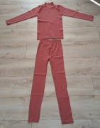 Oryginalny Damski Koralowy Komplet Getry Legginsy Bluzeczka r. M