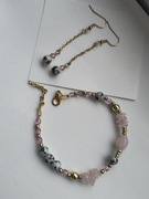 Komplet biżuterii różowy kwarc i jaspis dalmatyński 