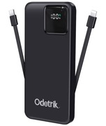 Powerbank odertis 10000mah z wbudowanymi przewodami typu C czarny 