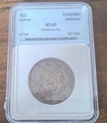 Grenlandia 10 koron 1922 UNC MS60 Rzadkość 