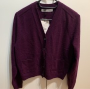 Nowy kardigan zara 100% wełna śliwkowy M