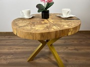 Stolik kawowy LOFT bukowy, Gruby blat, Złota noga pająk