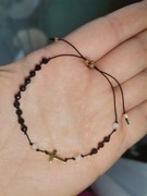 Bransoletka różaniec krzyżyk srebro turmalin nić j