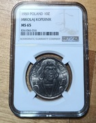 PRL 10 zł złotych Kopernik 1959 NGC MS 65