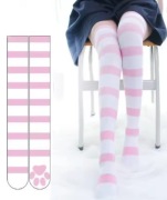 Rajstopy/zakolanówki paski różowo-białe 