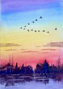 Dzikie gęsi wracają do domu Original Akwarela A4