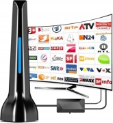 Antena wewnętrzna DVB-T2 ze wzmacniaczem – Odbiór 360°, Zasięg do 120 km
