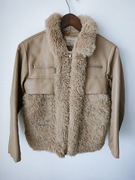 Beżowa kurtka z futerkiem eco ciepła, modna, styl aviator