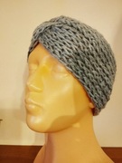 Szara, szeroka opaska; turban; alpaka 70%; wełna 20%; handmade