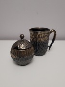 Ciepliki cukiernica + kubek 325ml złoto czarny ceramiczny polska ceramika