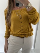 H&M s musztardowa wiskoza Hiszpanka bluzka koszula top kobieca damska 