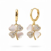 Kolczyki Wiszące Złota Masa Perłowa Koniczynka