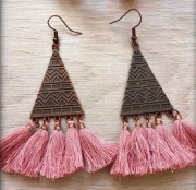 Nowe kolczyki damskie miedziane z frędzlami trójkątne boho