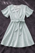 Sukienka mini Breezaya miętowa w kropki, wiązana w talii, rozm. XS