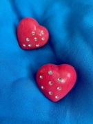 unikatowe walentynkowe klipsy z czasów PRL-u różowe czerwone serca cyrkonie