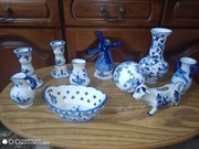 Zestaw 10 sztuk biało niebieskiej ceramiki 