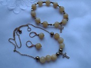 komplet damski nefryt bursztynowy żółty bransoletka różaniec stal chir