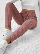 Damskie sportowe legginsy do jogi i fitness - różowe prążek XS