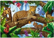 Trefl Puzzle 1500 elementów Kot pantera z młodymi wodospad dżungla