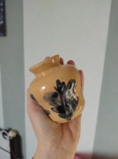 Wazon Gliniany Wazonik ręcznie malowany musztardowy indygo Kwiaty Boho