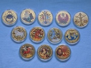 ZESTAW KOLEKCJONERSKI 12 MONET "ZNAKI ZODIAKU"- KOMPLET ZŁOCONY WIELOBARWNY