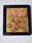 Stary obrazek wydruk różowe kwiaty