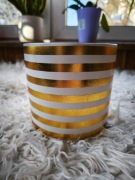 Ceramiczna osłonka na doniczkę złote pasy 12,5x12cm