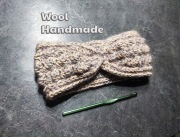 Handmade ciepła opaska morelowy szary rozm M wełna z moherem