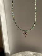 Turkus krótki naszyjnik choker zawieszka złota palma wakacyjny