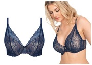 Biustonosz push-up Samanta Nyks A475 75C, granatowy, usztywniany, koronka