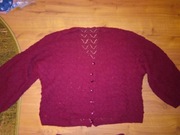 Sweter wełniany robiony na drutach bordowy bordo PRL vintage wełna