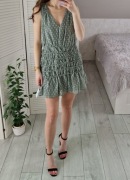 Asos miętowa marszczona sukienka mini w groszki szyfonowa 38 M