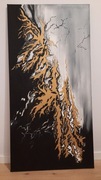 Abstrakcja olejna 60x120 cm kolory złoty czarny szary Tytuł: Burza