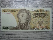BANKNOT NBP PRL 500 ZŁOTYCH 1982 ROK SERIA FE KOŚCIUSZKO
