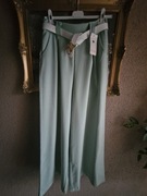 Spodnie damskie eleganckie szerokie nogawki szwedy miętowy z paskiem Milady