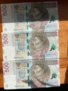 Bankoty 500 zł Serii AB - 3 szt. po kolei
