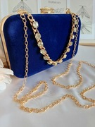 Torebka wieczorowa -  Niebieski zamsz z kryształkami