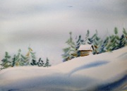 Zimowy krajobraz, akwarela A4