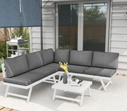 4-elementowy zestaw mebli ogrodowych z kanapą narożną, stolikiem kawowym