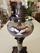 Stara unikatowa lampa naftowa – bogato zdobiona, mosiądz + kryształ