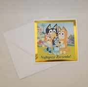 Kartka na urodziny dla dzieci psy pieski Bluey i Bingo Blu z bajki