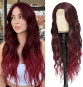 BUPPLER Cosplay Długa Burgundia Peruka Syntetyczna 71cm