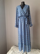 Piękna niebieska sukienka długa maxi M/38 ze złotem