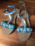 Marks & Spencer nowe 39,5 sandały sandałki buty zdobione niebieskie srebrne
