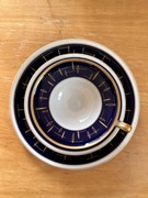 zestaw trio porcelana filizanka spodek talerzyk Lettin Echt Kobalt