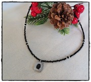 Naszyjnik HANDMADE z kamieni czarny turmalin zawieszka stal OCHRONA