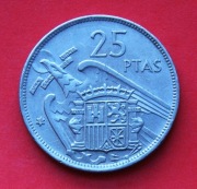 25  Peset    1957 r  -   Hiszpania  / gwiazdka  70 /    stan !!