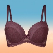Stanik biustonosz damski burgundowy push up cekiny koronkowy fiszbiny 75D