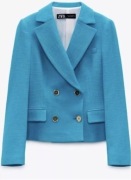 Zara żakiet marynarka tweed tweedowa niebieski krótki 36S